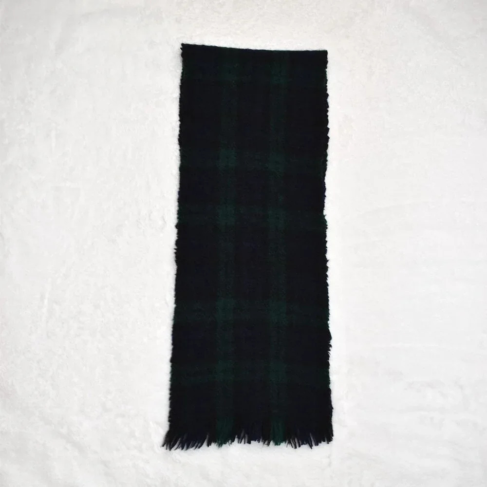 Eddie Bauer Mens Plaid Scarf Fringed 100% Wool 48X9 Academia Preppy Vintage